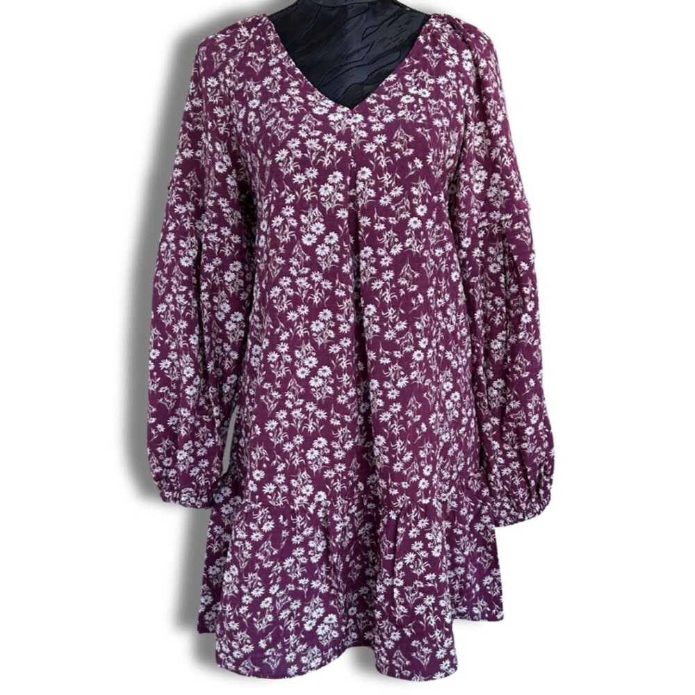 Romantic Mini Dress –  Floral - Baby Doll - Balloon Sleeves, Coquette - Size S